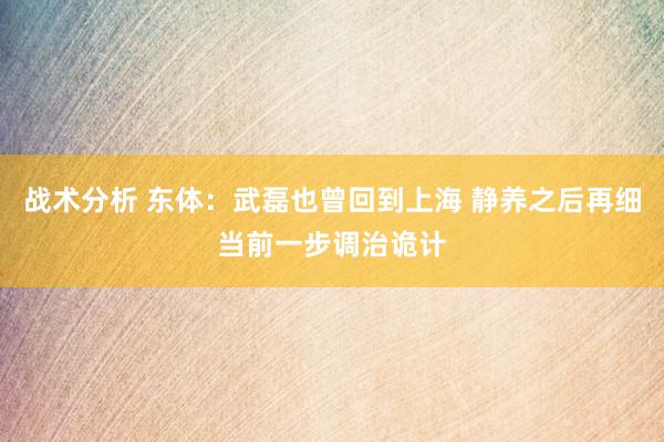 战术分析 东体：武磊也曾回到上海 静养之后再细当前一步调治诡计